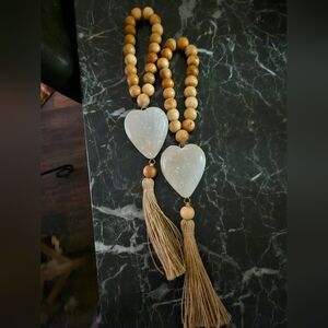Pottery Barn Wooden Bead Necklace with Heart Pendant